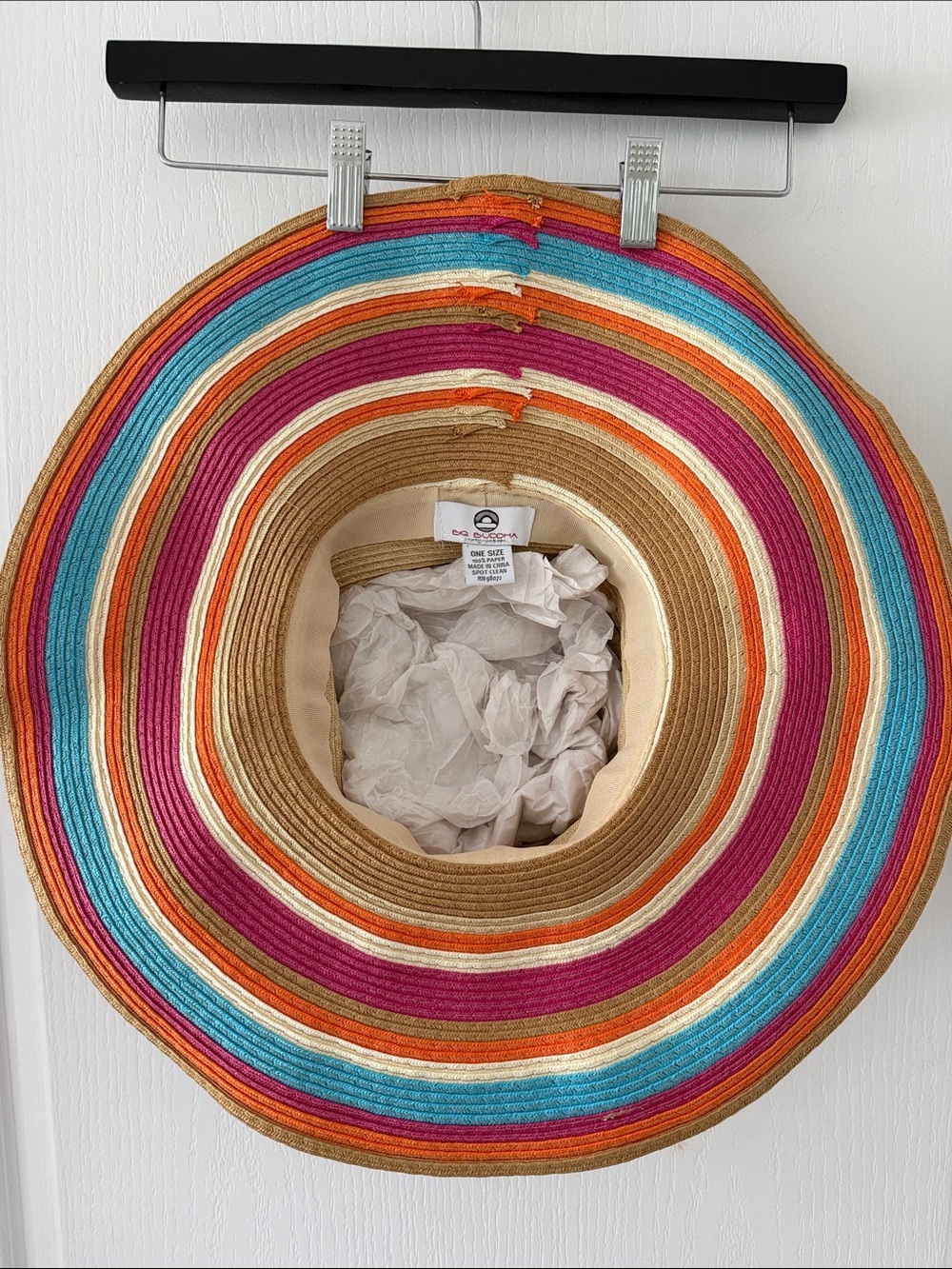 Big Buddah Multicolor Striped Straw Sun Hat - Turquoise, Pink & Orange - Picture 2 of 3